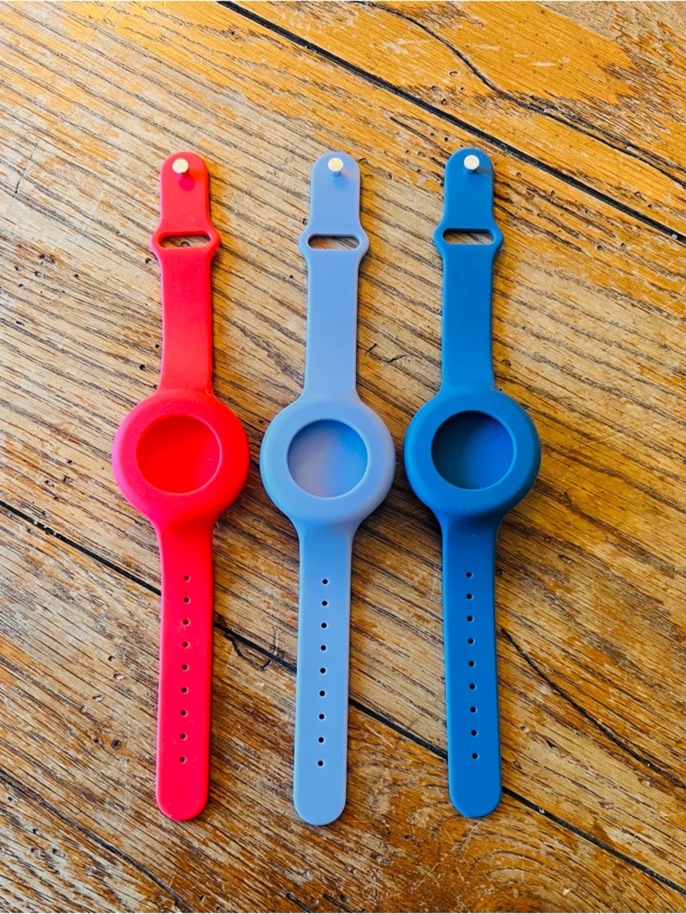 Set of three Silicone Tracker Bands Trio - Red, Purple, and Navy Blue